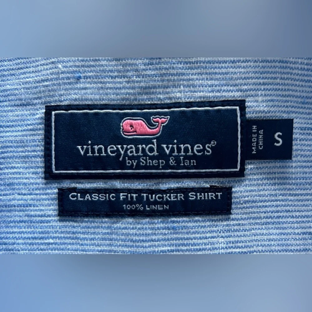 Vineyard Vines Classic Fit Tucker Long Sleeve Blue Linen Shirt, Small - Picture 3 of 5